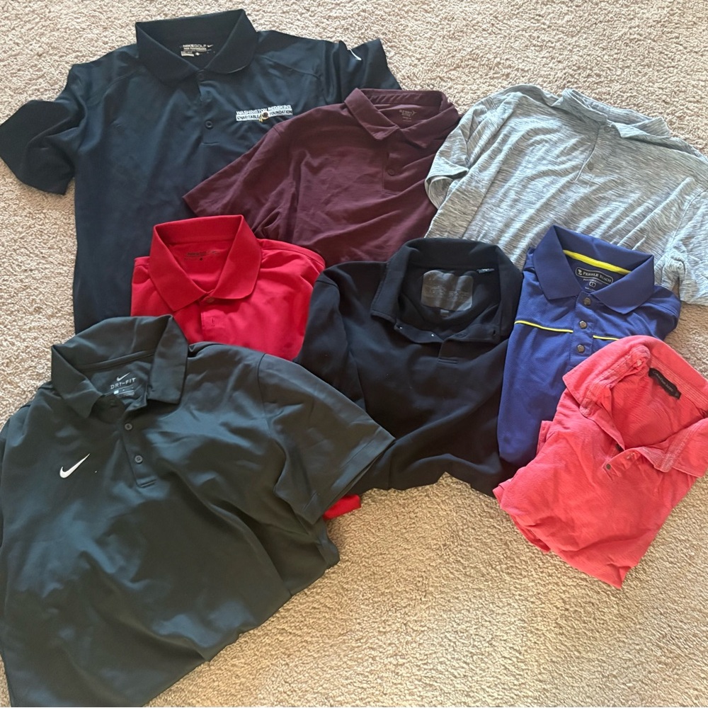 Set of 8 men’s polo golf shirts size large, Nike, Pebble Beach,  CK